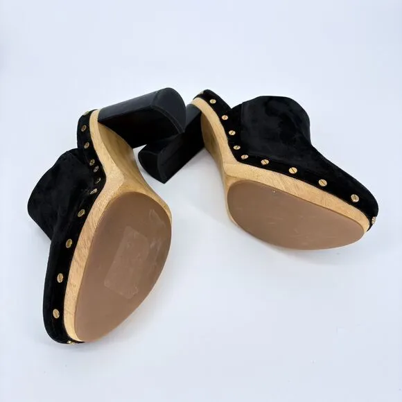 Veronica Beard Grita Black Suede Studded Heeled mules Slip‎ On Clogs Size 9M