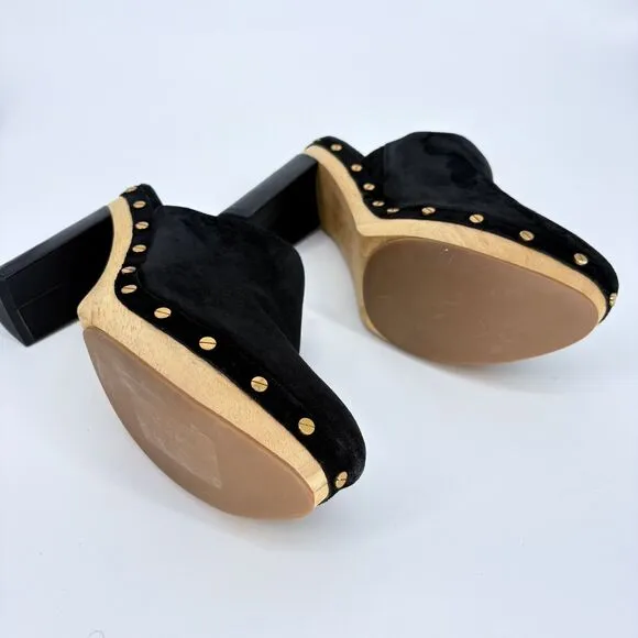 Veronica Beard Grita Black Suede Studded Heeled mules Slip‎ On Clogs Size 9M