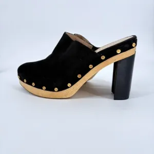 Veronica Beard Grita Black Suede Studded‎ Heeled mules Slip On Clogs Size 9M