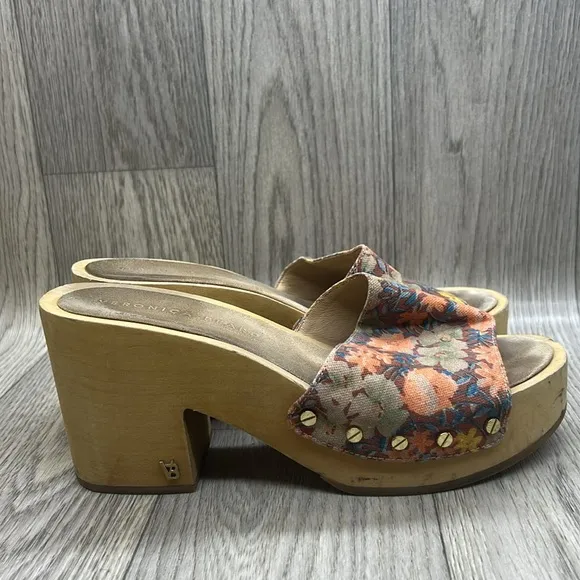Veronica Beard Hannalee Floral  Heeled Open Toe Clogs Mules