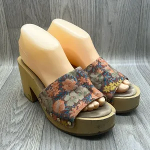 Veronica Beard Hannalee Floral  Heeled Open Toe Clogs Mules