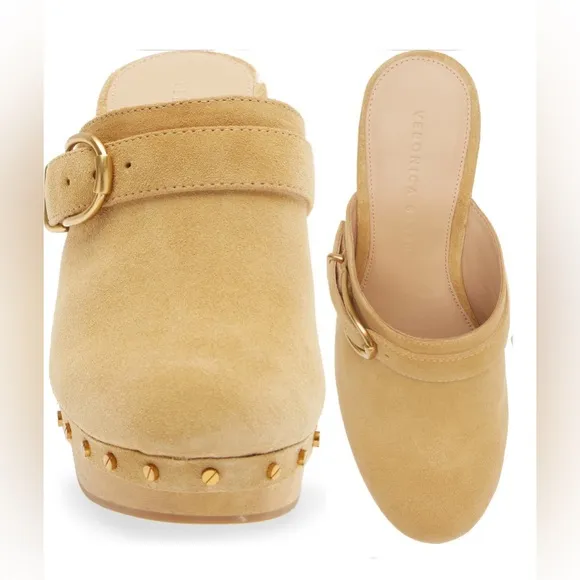 VERONICA BEARD Hendrix Suede Buckled Gold Studded Clog/Mule 9.5