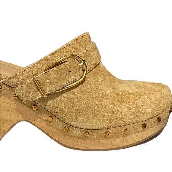 VERONICA BEARD Hendrix Suede Buckled Gold Studded Clog/Mule 9.5