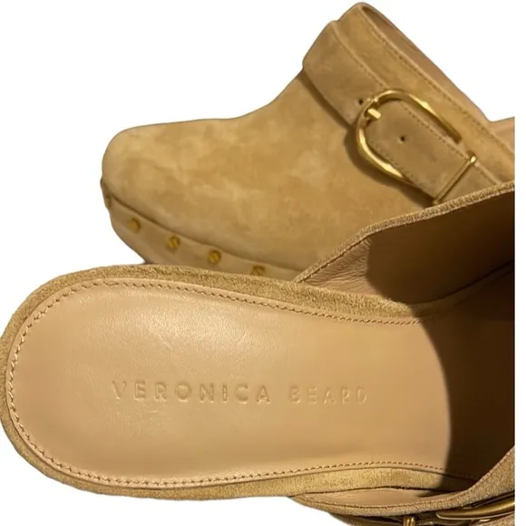 VERONICA BEARD Hendrix Suede Buckled Gold Studded Clog/Mule 9.5