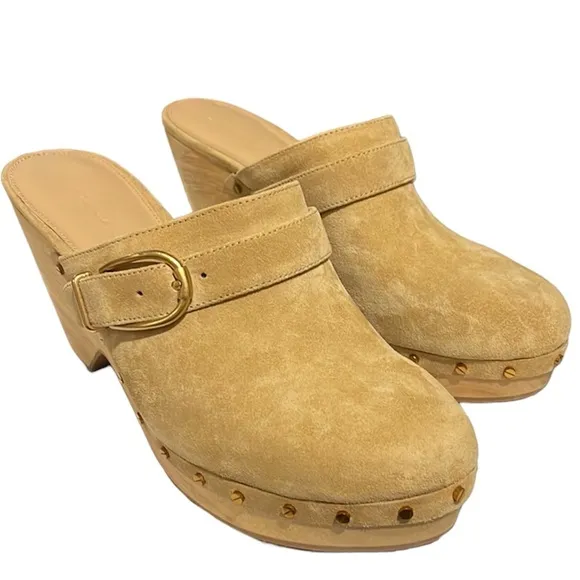 VERONICA BEARD Hendrix Suede Buckled Gold Studded Clog/Mule 9.5