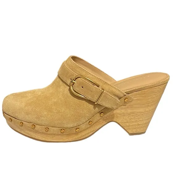 VERONICA BEARD Hendrix Suede Buckled Gold Studded Clog/Mule 9.5