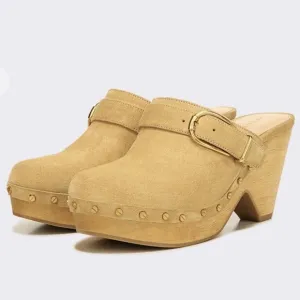 VERONICA BEARD Hendrix Suede Buckled Gold Studded Clog/Mule 9.5
