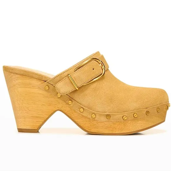 VERONICA BEARD Hendrix Suede Buckled Gold Studded Clog/Mule 9.5