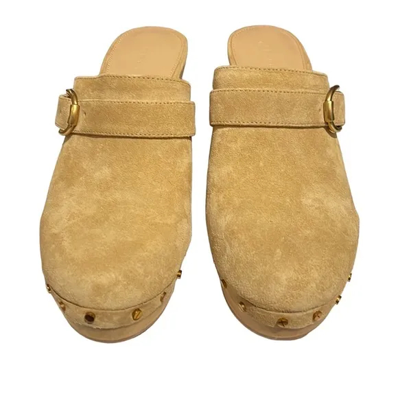 VERONICA BEARD Hendrix Suede Buckled Gold Studded Clog/Mule 9.5