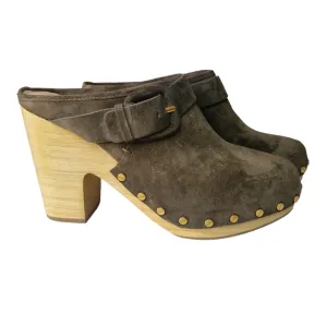 Veronica Beard NEW Dacey Green Suede Studded Clog Mules