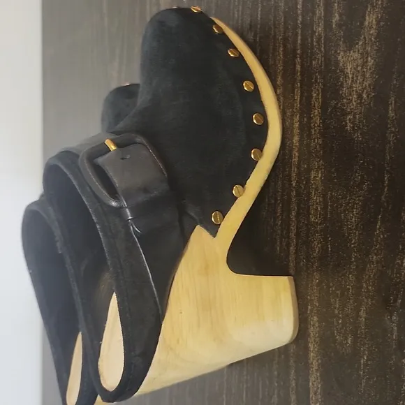 Veronica Beard Suede Clogs Wedge Hendrix Heels Mules Slip On Chunky 6.5