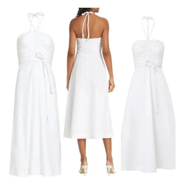 Veronica Beard Women's Size 8 White Tucker Braided Halter Midi Dress