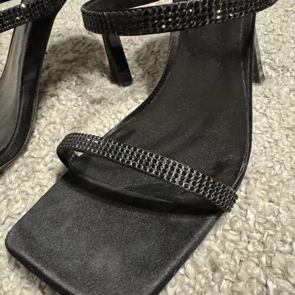 Versace Black Strappy Heels with Gold Accent