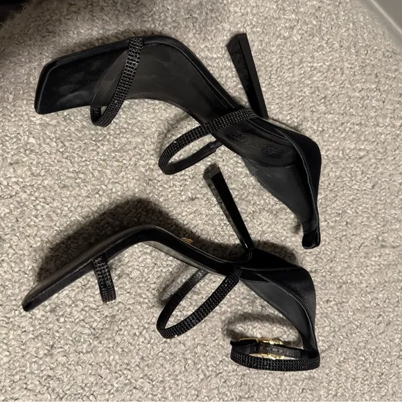 Versace Black Strappy Heels with Gold Accent