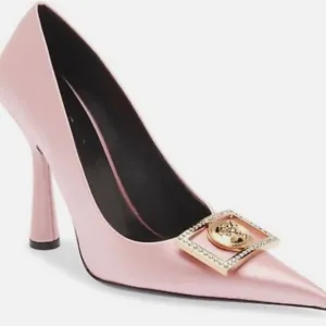 Versace pink medusa frame pointed toe pump, size 6/36