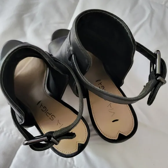 Via Spiga Black Open Heeled Leather Fabrizie  Mules