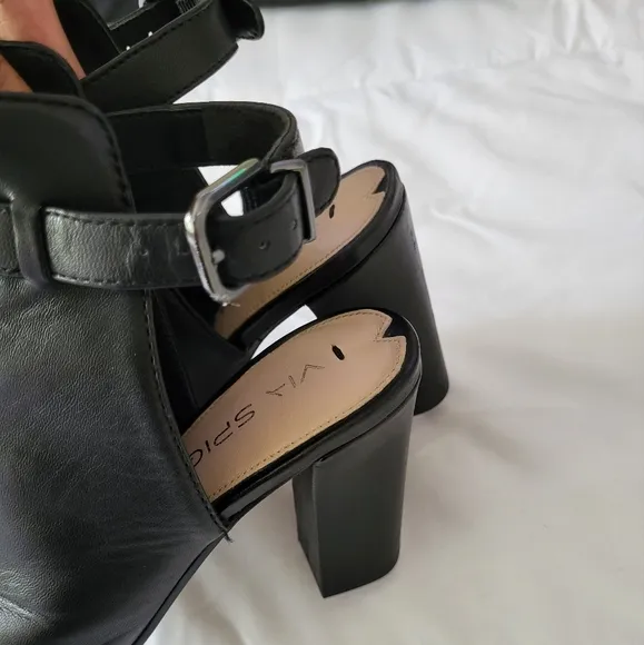 Via Spiga Black Open Heeled Leather Fabrizie  Mules