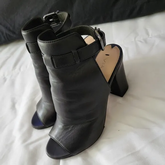Via Spiga Black Open Heeled Leather Fabrizie  Mules