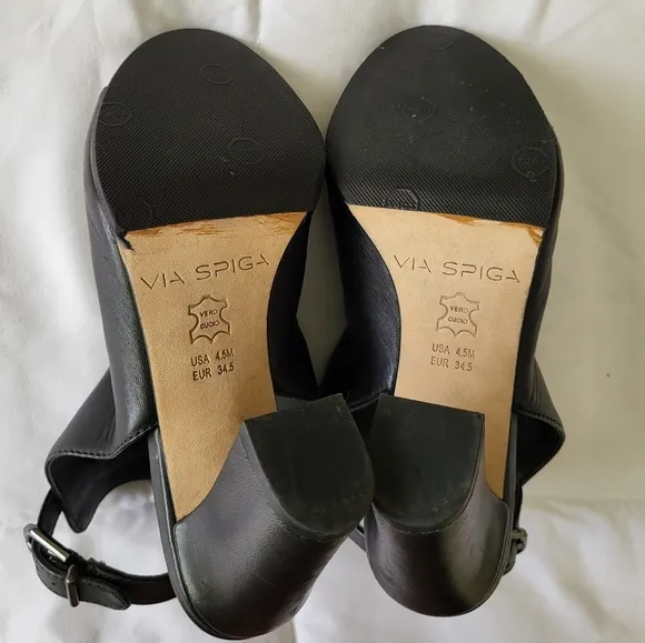 Via Spiga Black Open Heeled Leather Fabrizie  Mules