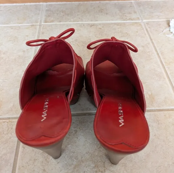 Via Spiga Red Leather Studded Platform Mules 9.5