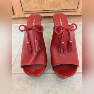 Via Spiga Red Leather Studded Platform Mules 9.5
