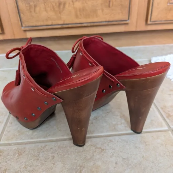 Via Spiga Red Leather Studded Platform Mules 9.5