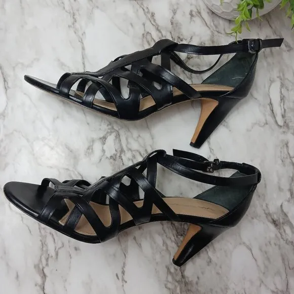 VIA SPIGA Strappy Heels Shoes Buckle Women's Black Leather Size 10 Italy