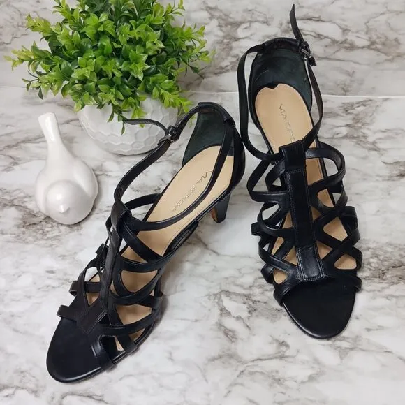VIA SPIGA Strappy Heels Shoes Buckle Women's Black Leather Size 10 Italy