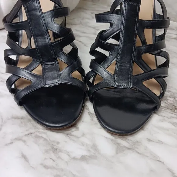 VIA SPIGA Strappy Heels Shoes Buckle Women's Black Leather Size 10 Italy