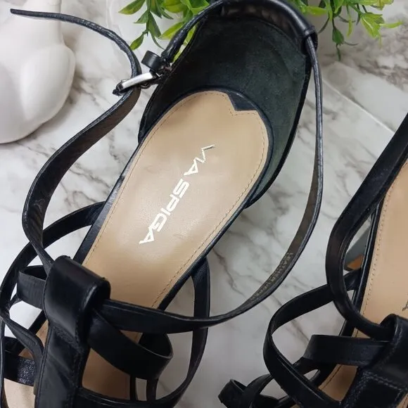 VIA SPIGA Strappy Heels Shoes Buckle Women's Black Leather Size 10 Italy