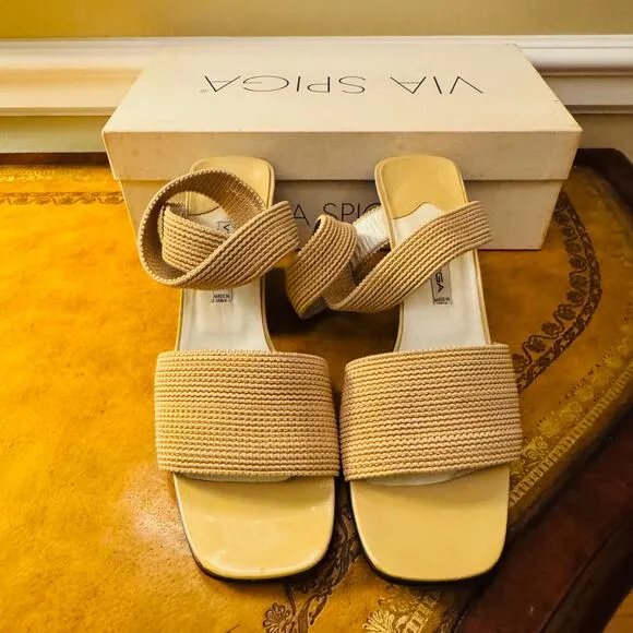 Via Spiga Women Leather Molly Elastico Rope Wrap Ankle Made in Italy Sandals 8.5