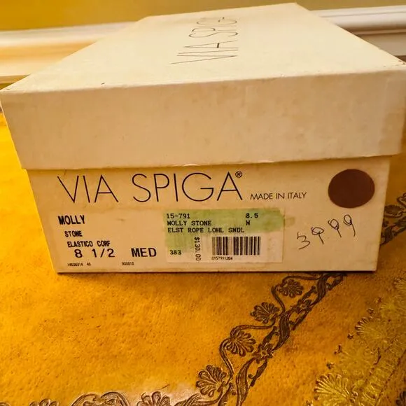 Via Spiga Women Leather Molly Elastico Rope Wrap Ankle Made in Italy Sandals 8.5