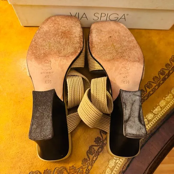 Via Spiga Women Leather Molly Elastico Rope Wrap Ankle Made in Italy Sandals 8.5