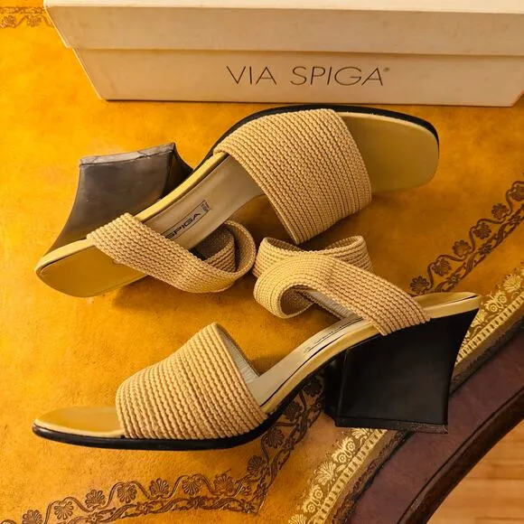 Via Spiga Women Leather Molly Elastico Rope Wrap Ankle Made in Italy Sandals 8.5