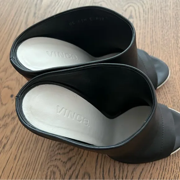 VINCE Allison Black leather open toe Slide on High heel Mules size 6.5