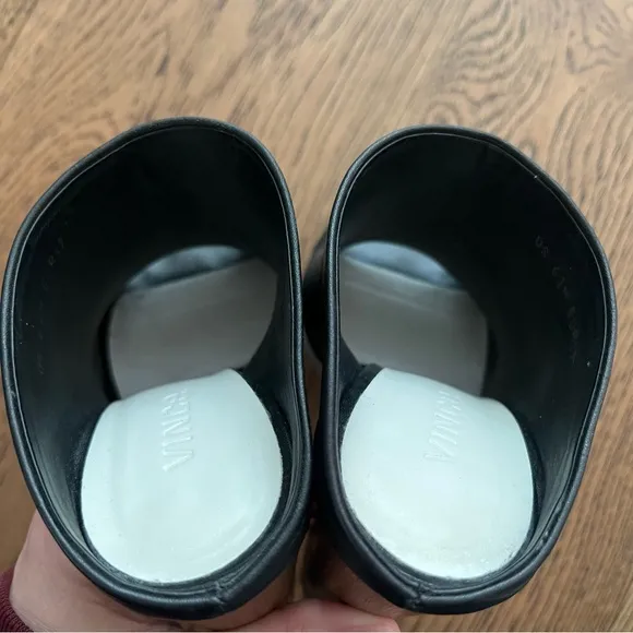 VINCE Allison Black leather open toe Slide on High heel Mules size 6.5