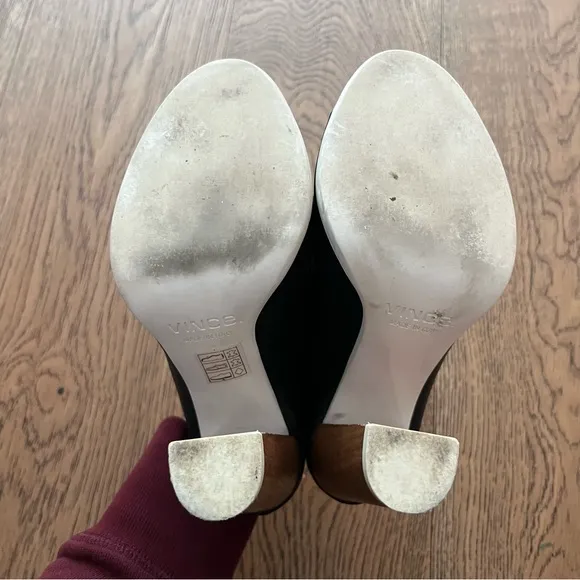 VINCE Allison Black leather open toe Slide on High heel Mules size 6.5