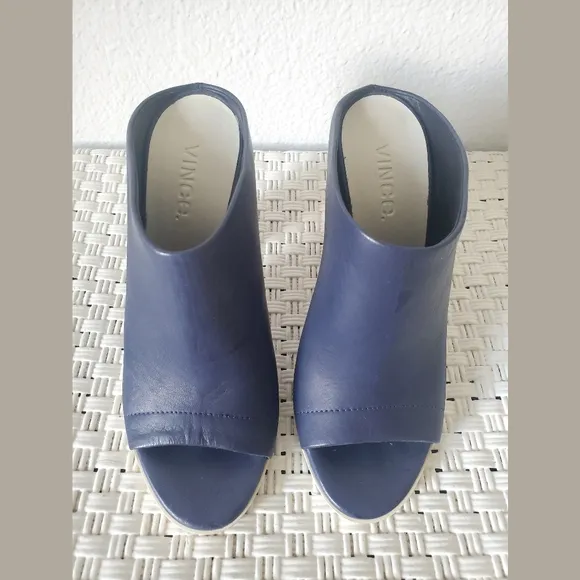 Vince Allison Indigo Slip On Peep Toe Heeled Mules Sz 7