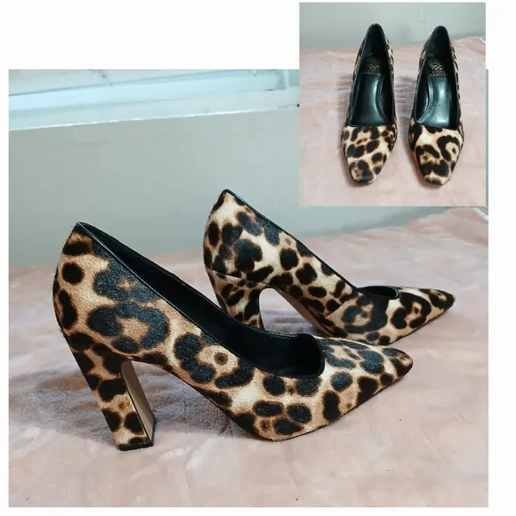 Vince Camuto Brown and Black Heels with Animal Print