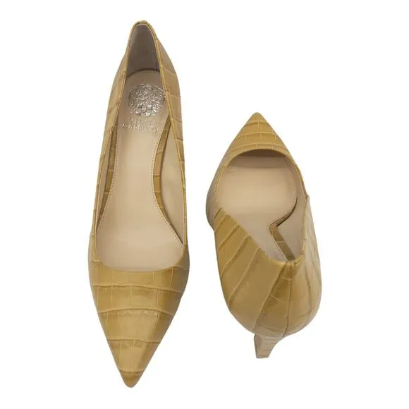 VINCE CAMUTO Caramel Tan Crocodile Retsie Leather Embossed High Dress Heels 10