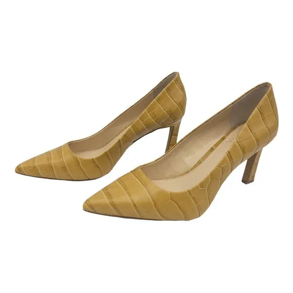 VINCE CAMUTO Caramel Tan Crocodile Retsie Leather Embossed High Dress Heels 10