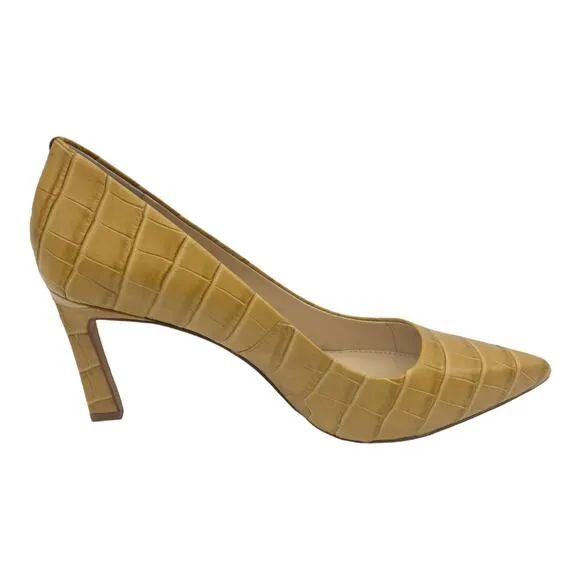 VINCE CAMUTO Caramel Tan Crocodile Retsie Leather Embossed High Dress Heels 10