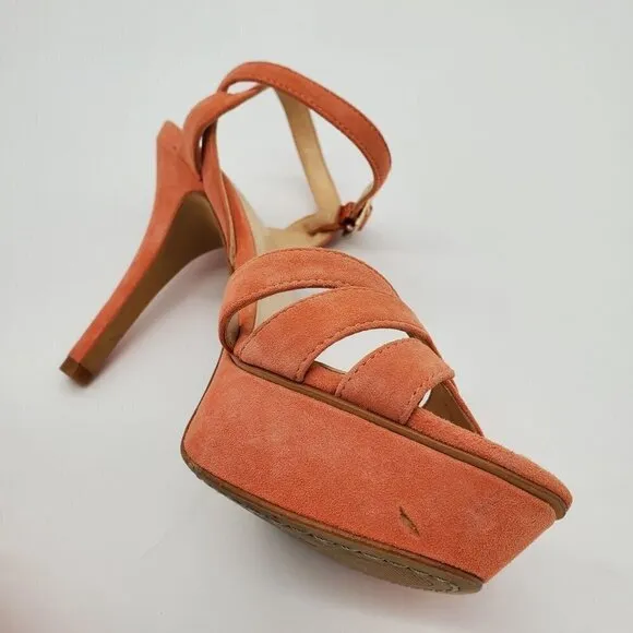 𝅺vince Camuto Coral Leather Open Toe Strappy Stiletto Heels Size 6.5