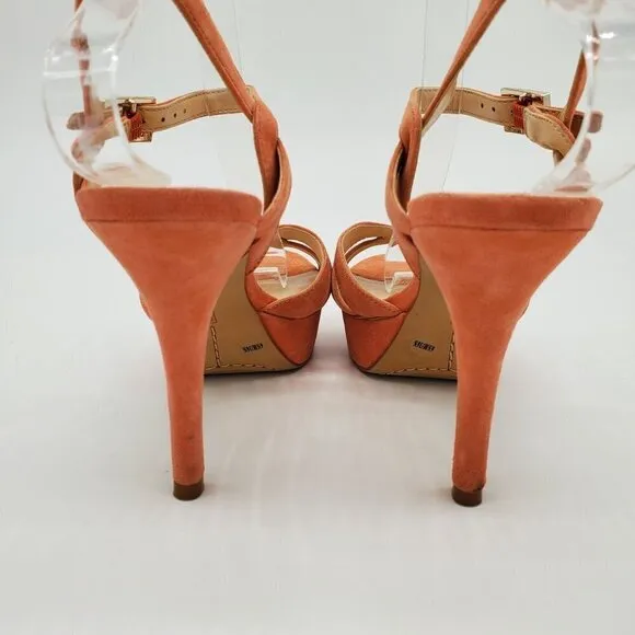𝅺vince Camuto Coral Leather Open Toe Strappy Stiletto Heels Size 6.5