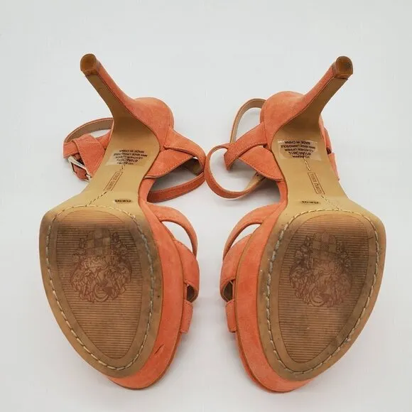 𝅺vince Camuto Coral Leather Open Toe Strappy Stiletto Heels Size 6.5
