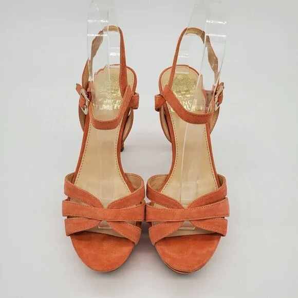 𝅺vince Camuto Coral Leather Open Toe Strappy Stiletto Heels Size 6.5