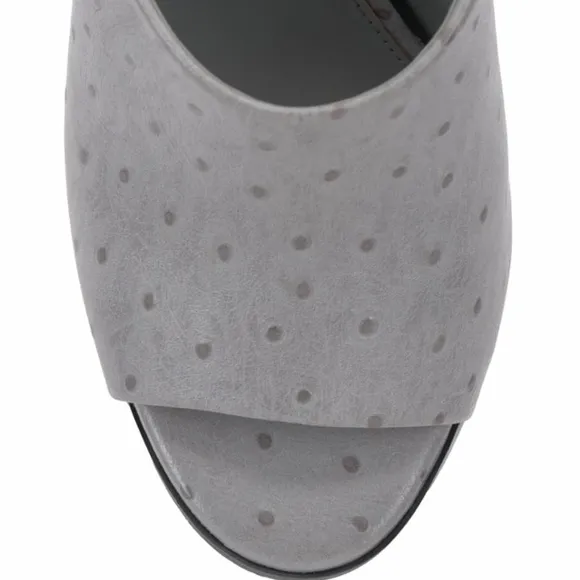 Vince Camuto Gray Speckled Leather Ostrich Women's Open-Toe Mules Size 10
