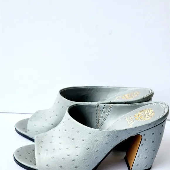 Vince Camuto Gray Speckled Leather Ostrich Women's Open-Toe Mules Size 10