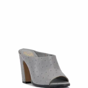 Vince Camuto Gray Speckled Leather Ostrich Women's Open-Toe Mules Size 10