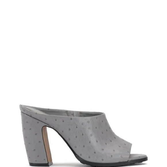 Vince Camuto Gray Speckled Leather Ostrich Women's Open-Toe Mules Size 10
